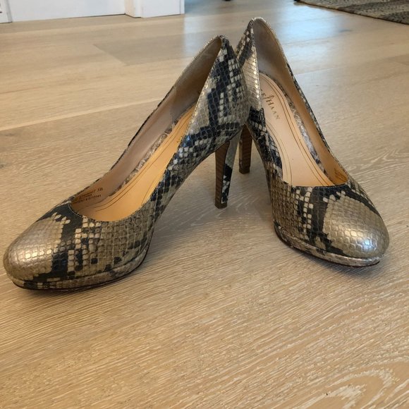 Leather Snakeskin Print Heels - Picture 1 of 11